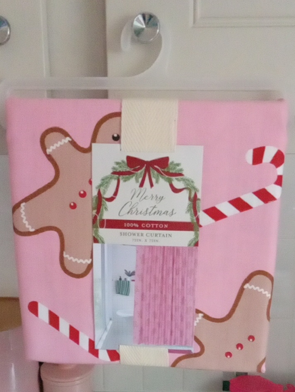 Pink Gingerbread & Candy Cane Shower Curtain